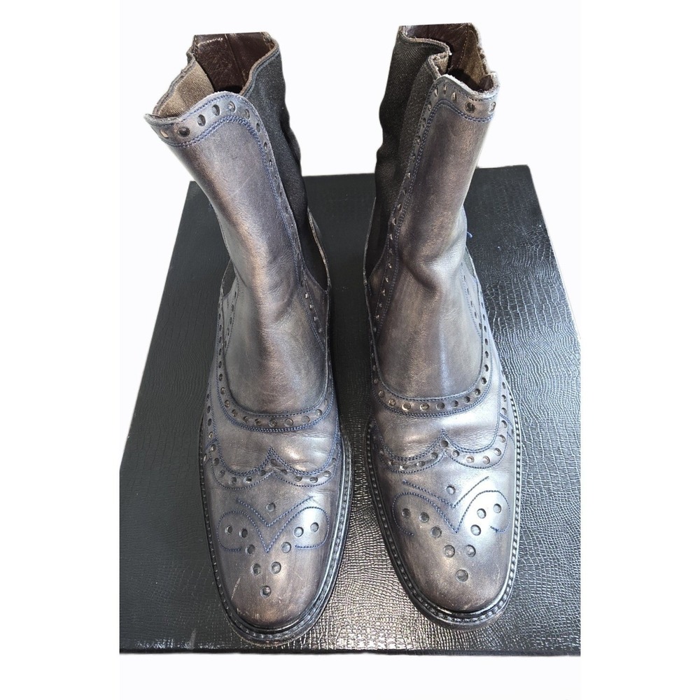 Vintage Dolce & Gabanna Boots Wing Tip Black Size 37.5 Made In Italy Leather,Box